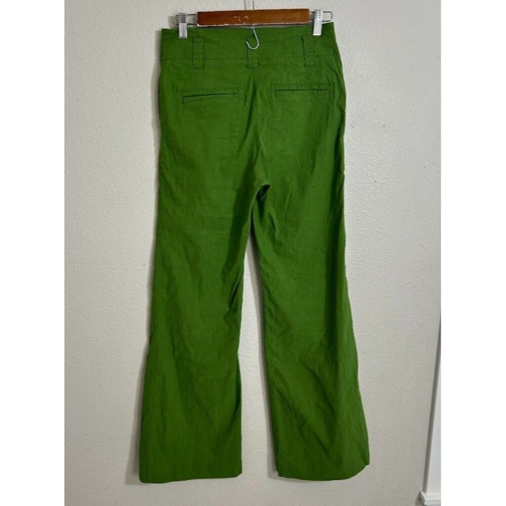 Anthropologie Maeve Naomi High Rise Wide Leg Trouser Pant 4 Green Linen Blend - Picture 3 of 8
